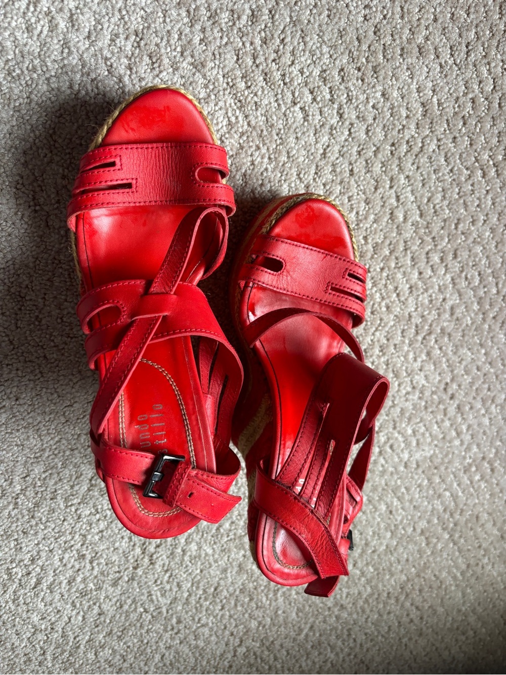 Edmundo Castillo Red Women's Strappy soft leather Wedge Sandals